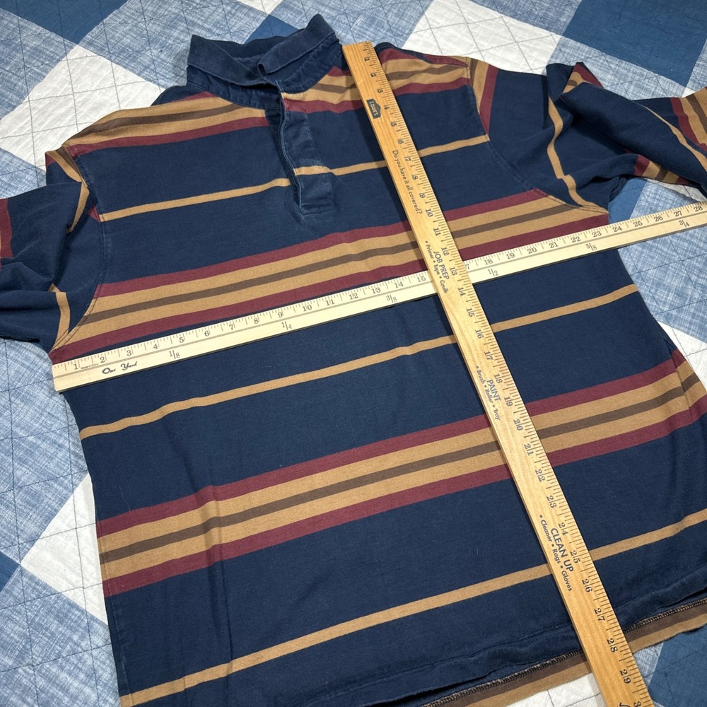 Roundtree & Yorke Mens Large Long Sleeve Striped Polo Shirt Navy Burgundy Cotton - Picture 4 of 5